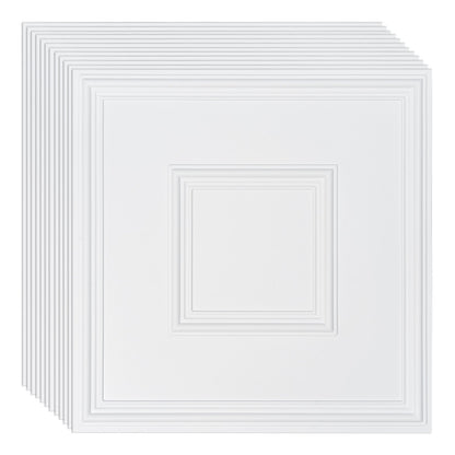 Ceiling Tiles 12-Pack 24 x 24 in PVC Easy Installation White Geometric