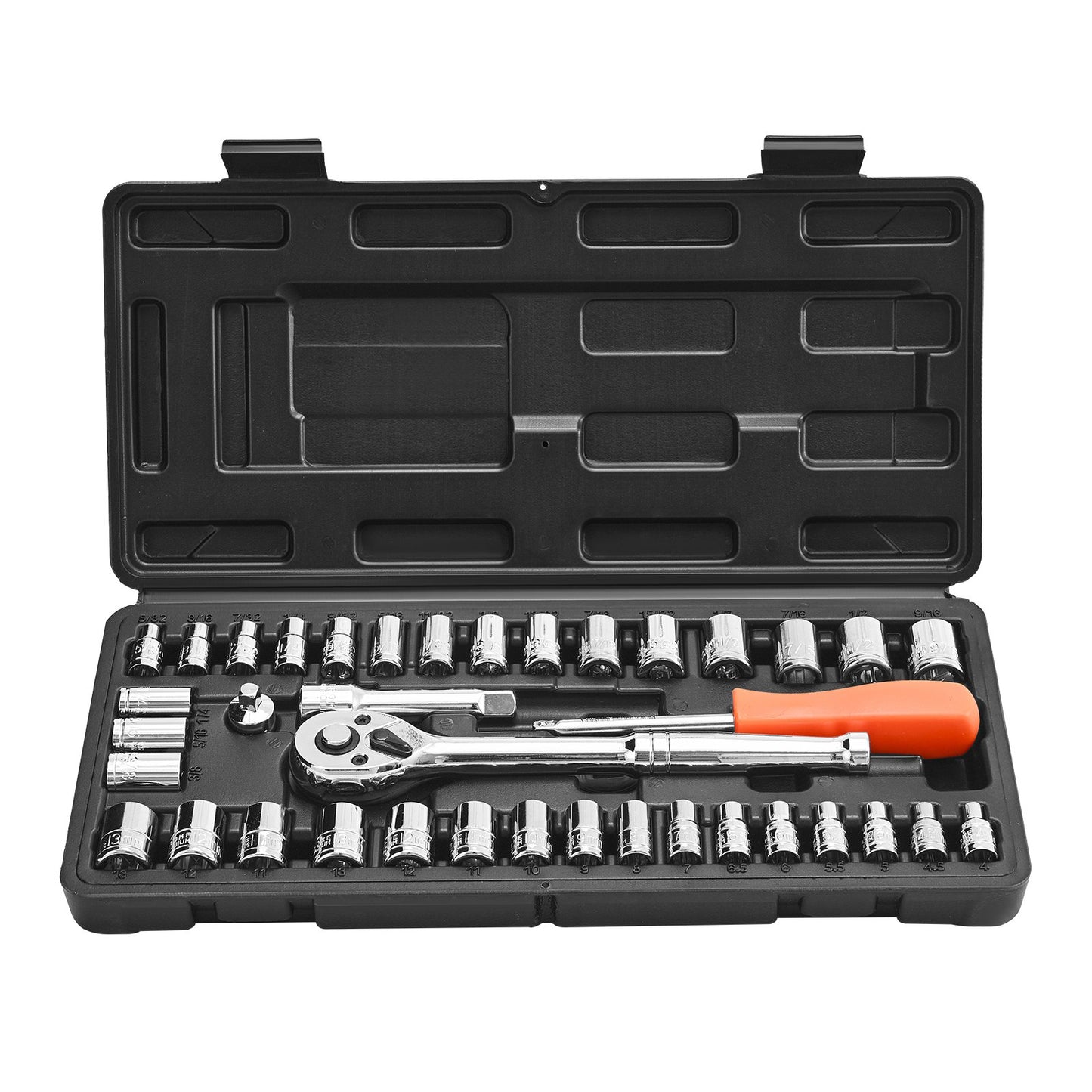 Socket Set, 39 Pieces, 9.5 & 6.4 mm Drive Socket and Ratchet Set, SAE and Metric Size, Mechanic Tool Kit with Ratchet Wrench, Accessories, Storage Case, CR-V Alloy Steel, for Automotive Repair