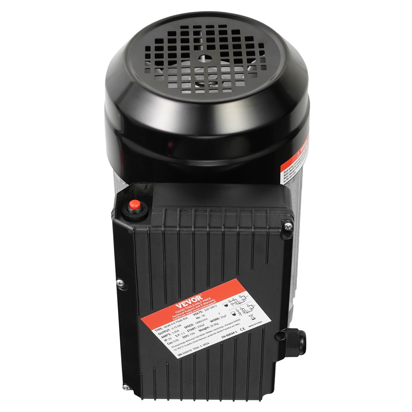 0.75KW Electric Motor 1400 rpm, AC 220~240V 5.45A, 80, B34 Frame, Air Compressor Motor Single Phase, 19mm Keyed Shaft, CW/CCW Rotation for Agricultural Machinery and General Equipment