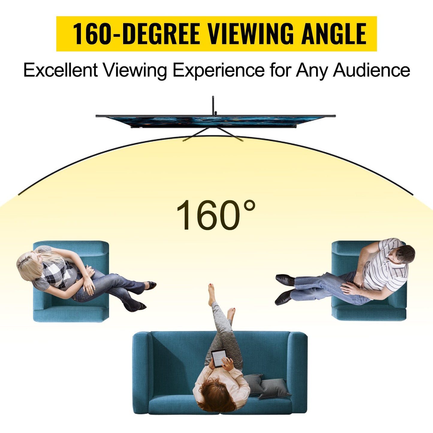 Tripod Projector Screen with Stand 60 inch 16:9 4K HD Projection Screen Stand Wrinkle-Free Height Adjustable Portable Screen for Projector Indoor & Outdoor for Movie, Home Cinema, Gaming, Office
