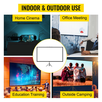 Tripod Projector Screen with Stand 60 inch 16:9 4K HD Projection Screen Stand Wrinkle-Free Height Adjustable Portable Screen for Projector Indoor & Outdoor for Movie, Home Cinema, Gaming, Office
