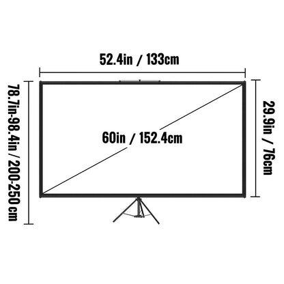 Tripod Projector Screen with Stand 60 inch 16:9 4K HD Projection Screen Stand Wrinkle-Free Height Adjustable Portable Screen for Projector Indoor & Outdoor for Movie, Home Cinema, Gaming, Office