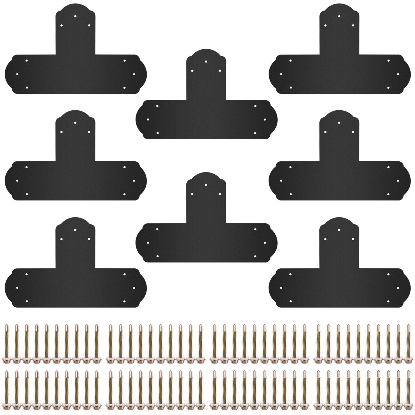 Black T Mending Plate T-shape 8 PCs 6" Flat Connector Post to Beam Bracket