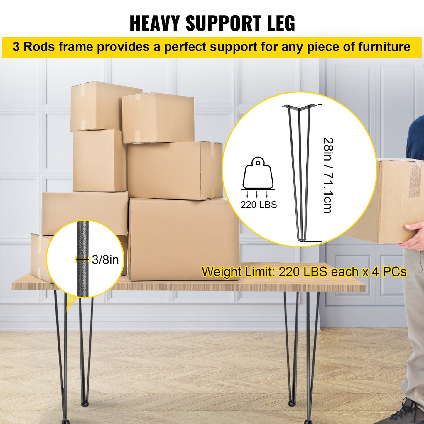 Hairpin Table Legs 28 inch, Set of 4 DIY Desk Table Legs 3 Rods Heavy Duty