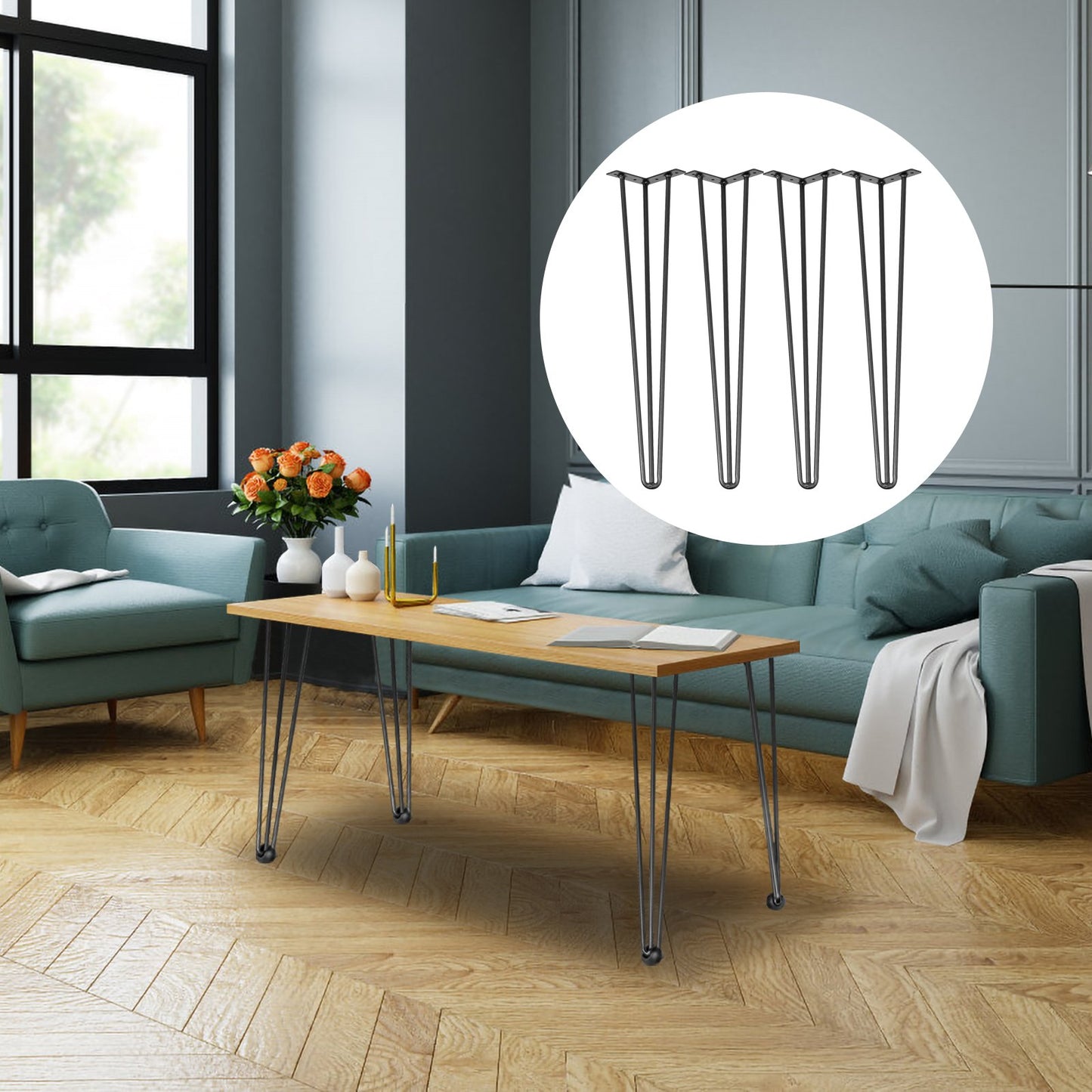 Hairpin Table Legs 28 inch, Set of 4 DIY Desk Table Legs 3 Rods Heavy Duty