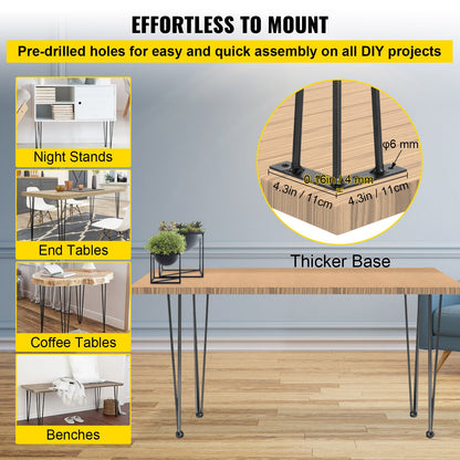 Hairpin Table Legs 36 inch, Set of 4 DIY Desk Table Legs 3 Rods Heavy Duty