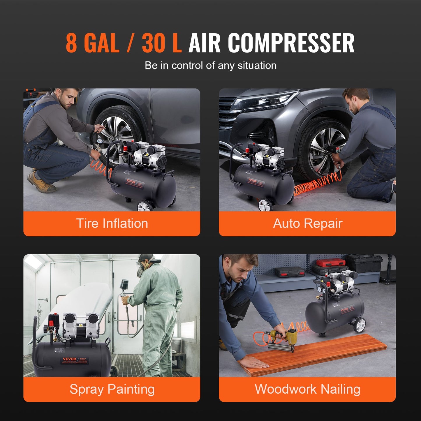 Air Compressor Compact Portable Oil Free Compressor 30L 90 PSI