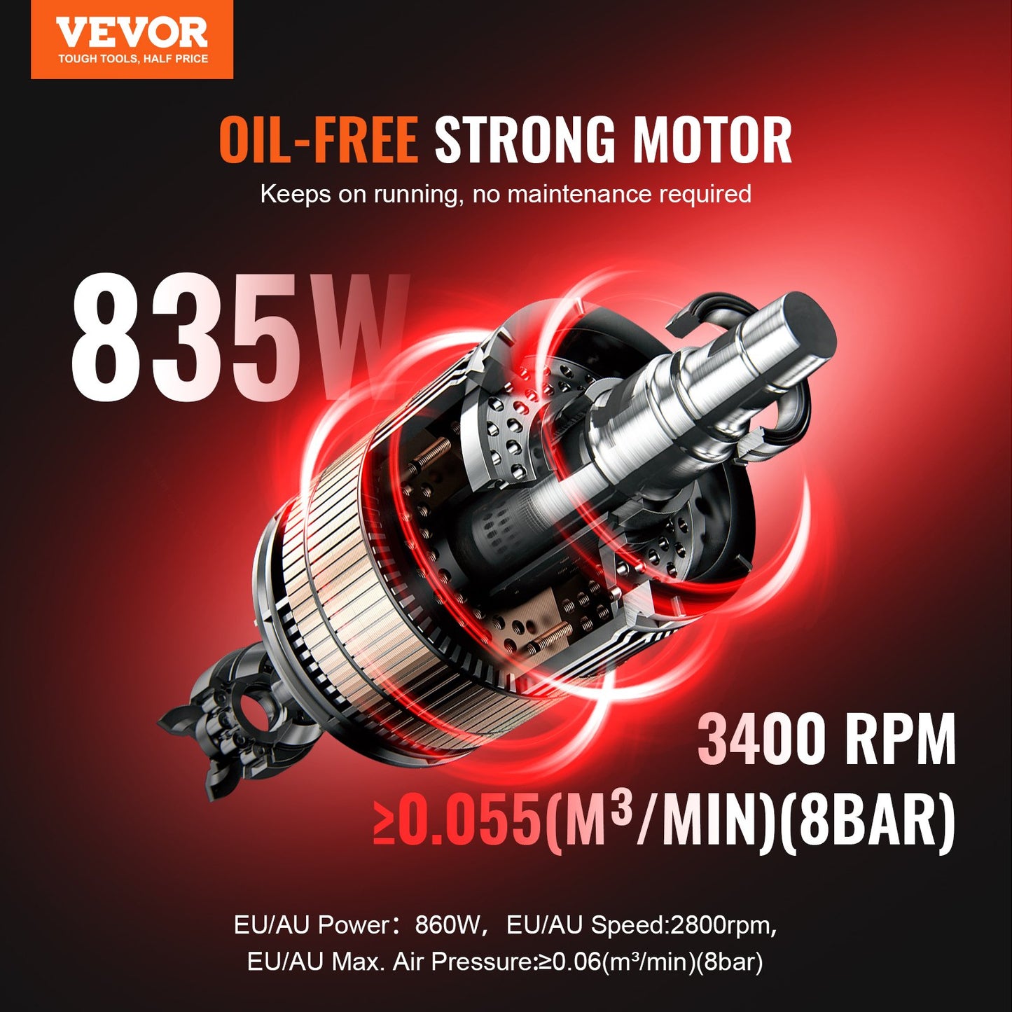 Air Compressor Compact Portable Oil Free Compressor 8L 8bar