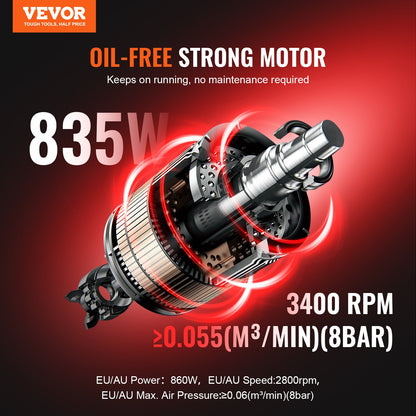 Air Compressor Compact Portable Oil Free Compressor 8L 8bar