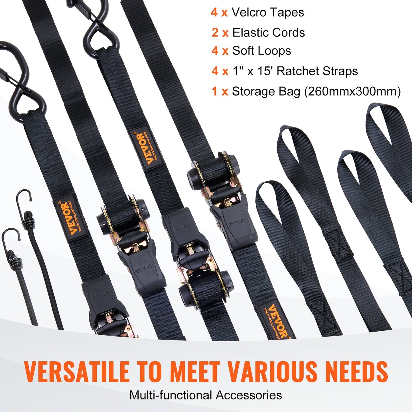 4 Pack Ratchet Tie Down Straps 2200 lbs 1"x15' Heavy Duty for Cargo