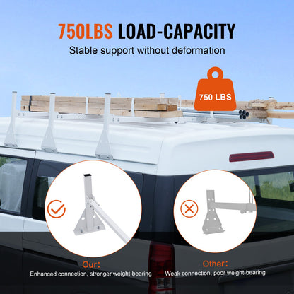 3-Bar Van Roof Ladder Rack Adjustable 56.3"-61.4" for Full-Size Vans