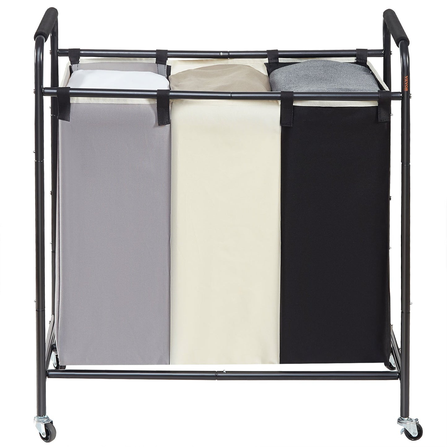 3-Section Laundry Basket, Heavy Duty Laundry Hamper Storage Organizer, Laundry Sorter Cart with Heavy Duty Lockable Wheels for Dirty Clothes in Laundry Room Bedroom
