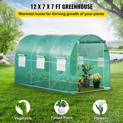 Walk-in Tunnel Greenhouse Galvanized Frame & Waterproof Cover 12x7x7 ft