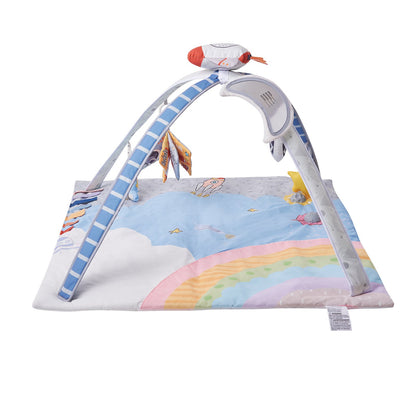 Baby Play Gym Mat, Tummy Time Mat with 6 Sensory Toys, Baby Activity Mat with Light-up Musical Rocket Toy for 0-18 Month Newborn Infant, Baby Essential Gift for Sensory & Motor Skill Development