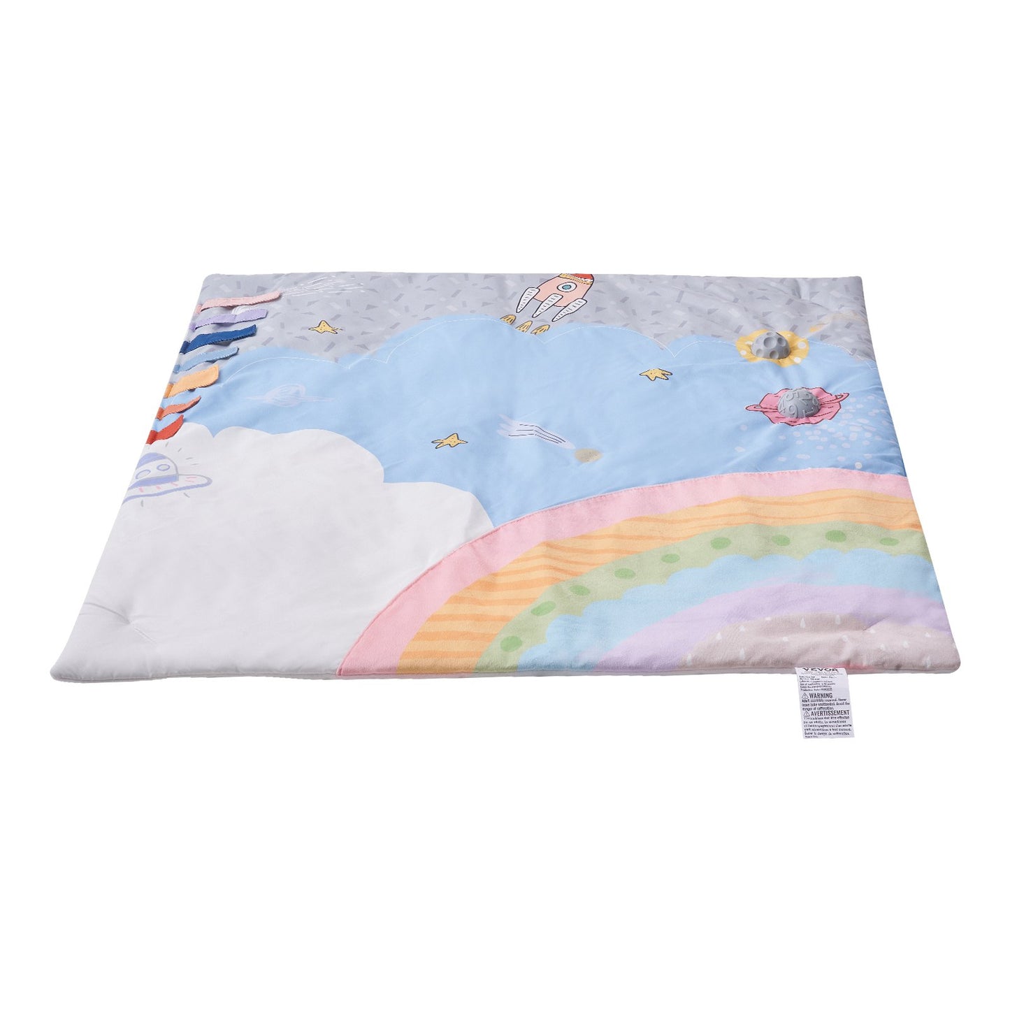 Baby Play Gym Mat, Tummy Time Mat with 6 Sensory Toys, Baby Activity Mat with Light-up Musical Rocket Toy for 0-18 Month Newborn Infant, Baby Essential Gift for Sensory & Motor Skill Development