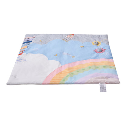 Baby Play Gym Mat, Tummy Time Mat with 6 Sensory Toys, Baby Activity Mat with Light-up Musical Rocket Toy for 0-18 Month Newborn Infant, Baby Essential Gift for Sensory & Motor Skill Development