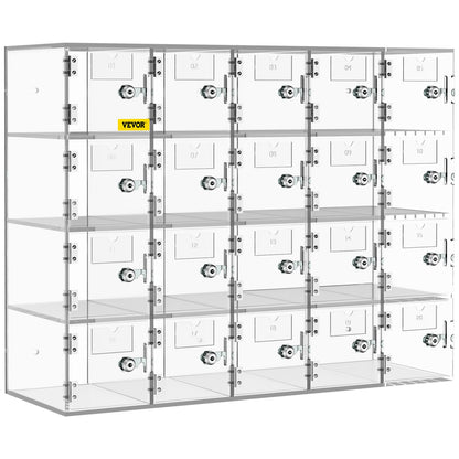 Acrylic Cell Phone Locker Box Storage Cabinet Pocket w/Keys 20 Slots Clear