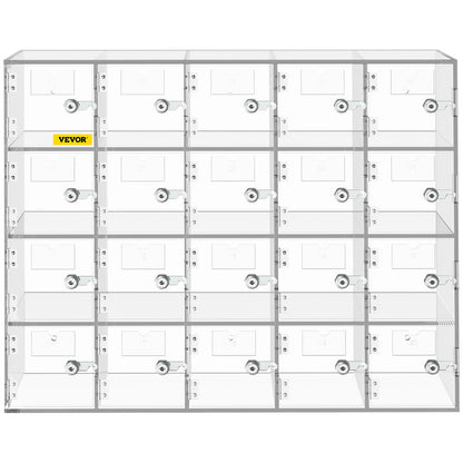 Acrylic Cell Phone Locker Box Storage Cabinet Pocket w/Keys 20 Slots Clear