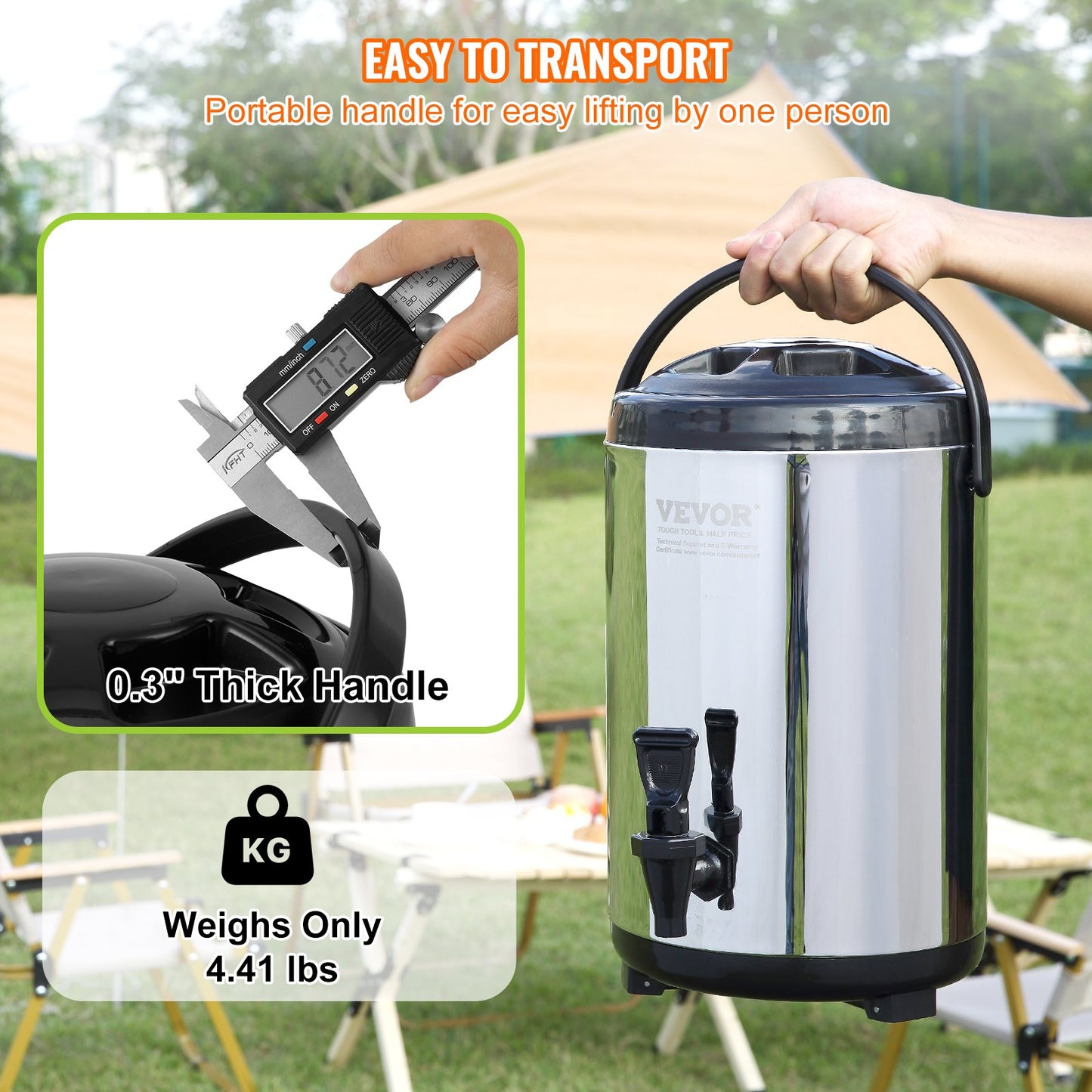 VEVOR Stainless Steel Insulated Beverage Dispenser, 7.6 Liter, Thermal Hot and Cold Drink Server Dispenser with Spigot Handle, Food - grade for Hot Tea Coffee Water Restaurant Drink Shop - Factory Direct Shop