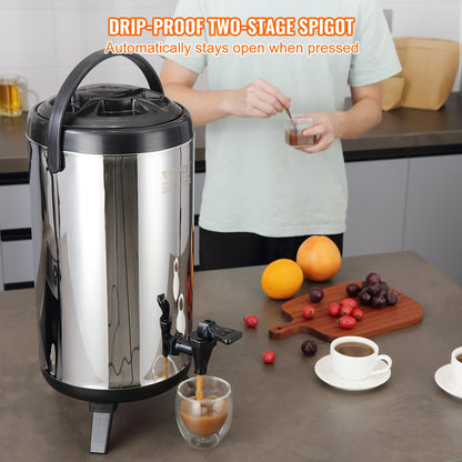 VEVOR Stainless Steel Insulated Beverage Dispenser, 9.2 Liter, Thermal Hot and Cold Drink Server Dispenser with Spigot Handle, Food - grade for Hot Tea Coffee Water Restaurant Drink Shop - Factory Direct Shop