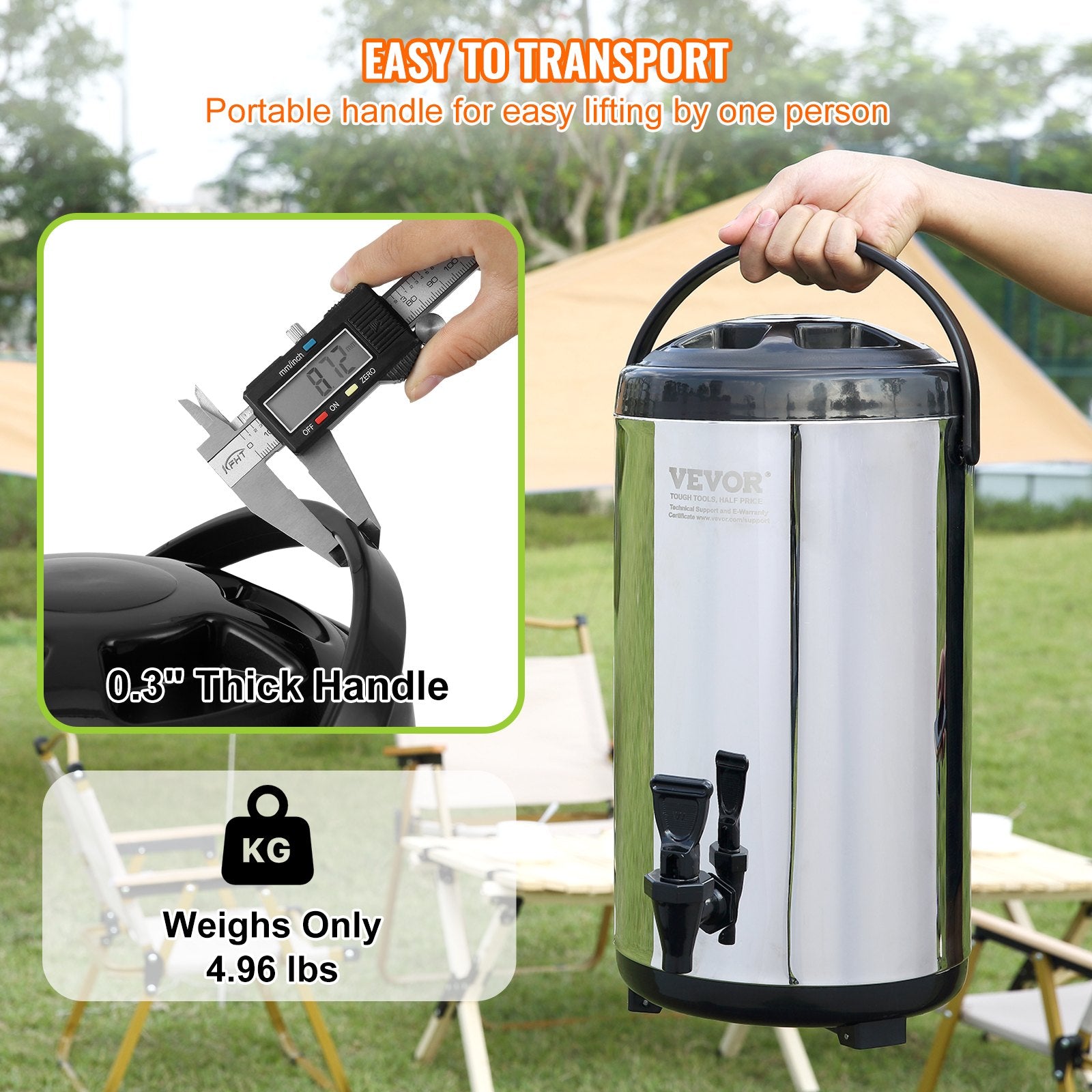 VEVOR Stainless Steel Insulated Beverage Dispenser, 9.2 Liter, Thermal Hot and Cold Drink Server Dispenser with Spigot Handle, Food - grade for Hot Tea Coffee Water Restaurant Drink Shop - Factory Direct Shop
