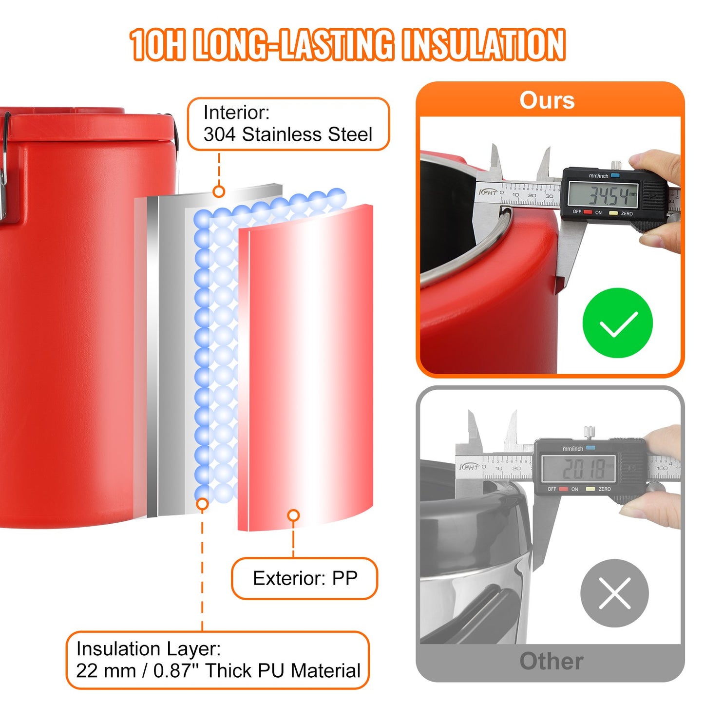 VEVOR Stainless Steel Insulated Beverage Dispenser, 17.2 Liter, Thermal Hot and Cold Drink Server Dispenser with Spigot Handle, Food - grade for Hot Tea Coffee Water Restaurant Drink Shop - Factory Direct Shop