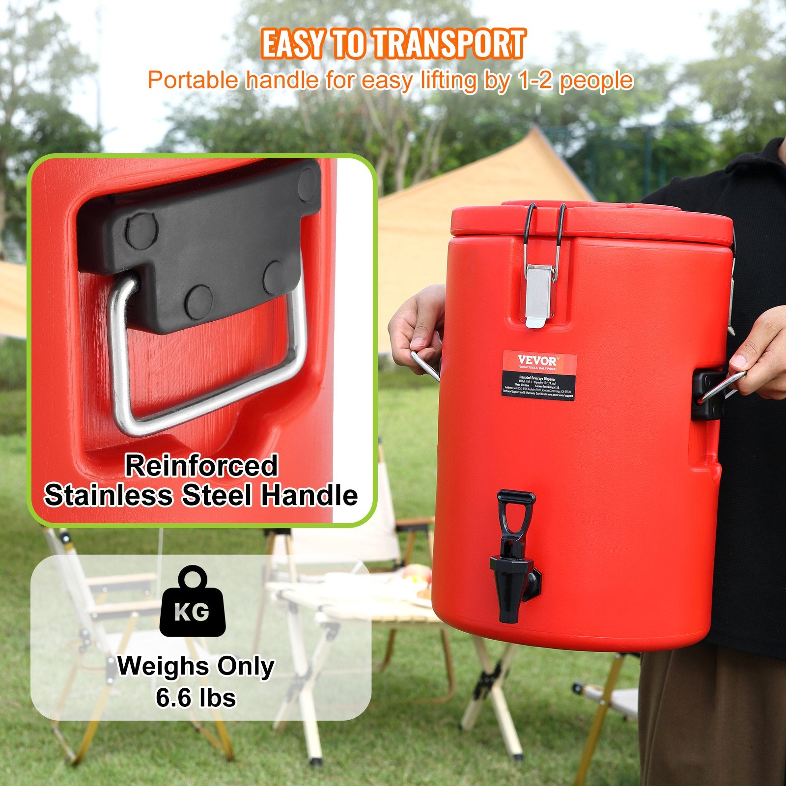 VEVOR Stainless Steel Insulated Beverage Dispenser, 17.2 Liter, Thermal Hot and Cold Drink Server Dispenser with Spigot Handle, Food - grade for Hot Tea Coffee Water Restaurant Drink Shop - Factory Direct Shop