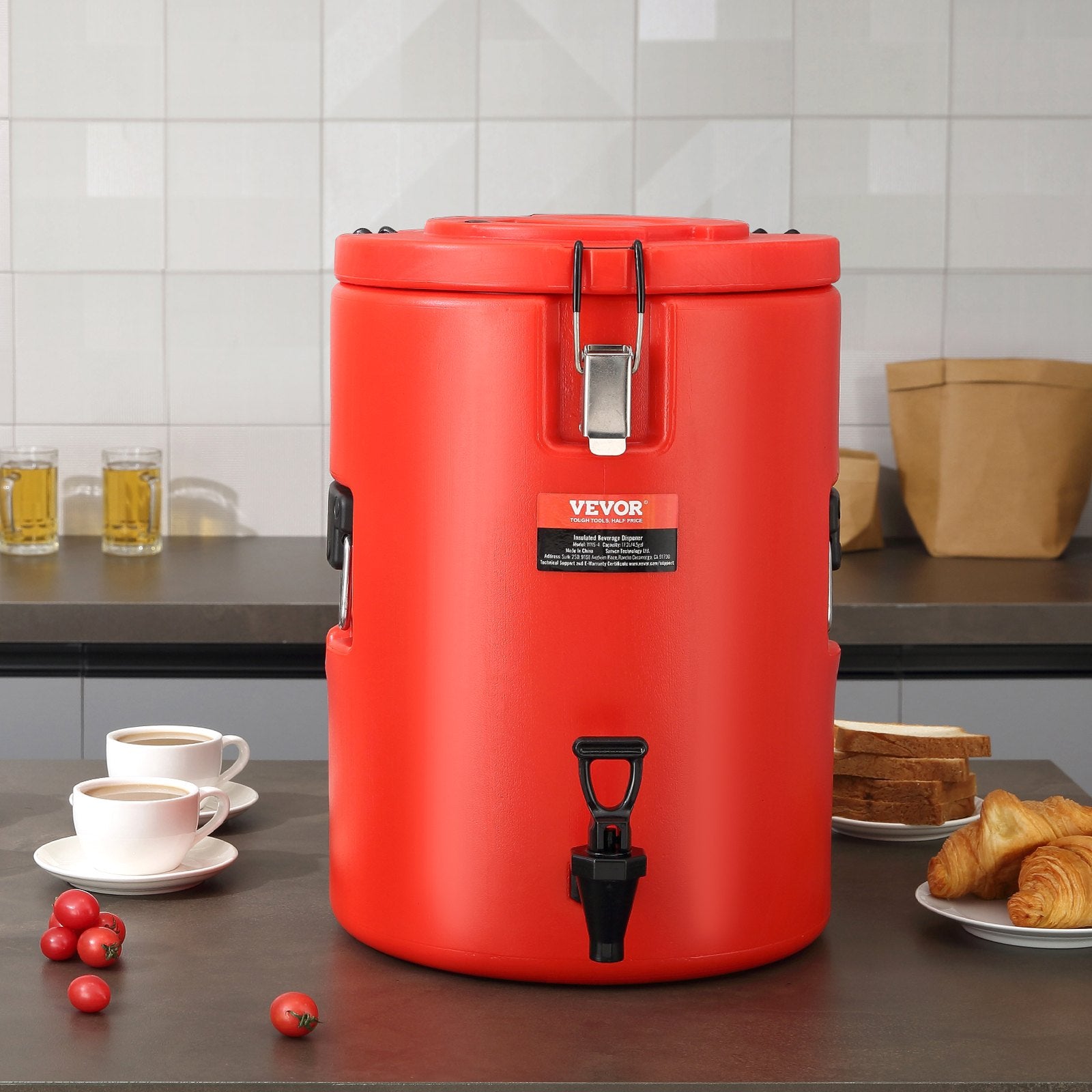 VEVOR Stainless Steel Insulated Beverage Dispenser, 17.2 Liter, Thermal Hot and Cold Drink Server Dispenser with Spigot Handle, Food - grade for Hot Tea Coffee Water Restaurant Drink Shop - Factory Direct Shop