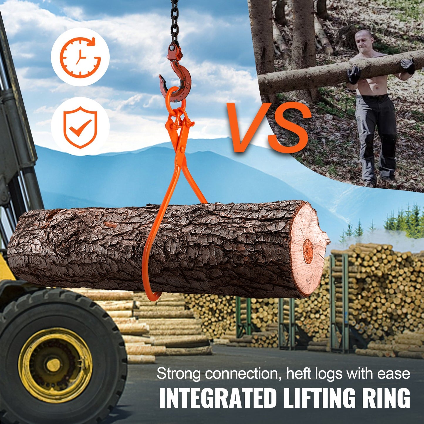 Log Skidding Tongs, 81.3cm 2 Claw Log Lifting Tongs, Heavy Duty Steel Lumber Skidding Tongs, 700 kg Loading Capacity, Log Lifting, Handling, Dragging & Carrying Tool