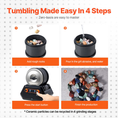 VEVOR Rock Tumbler Kit, 4 lbs Rock Polishing Kit, 9 Speed Settings 9-Day Polishing Timer Stone Polishing Kit, Rock Polisher with Rough Gemstones and Polishing Grits, Rock Polisher for Kids Adults