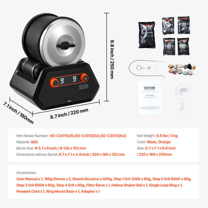 VEVOR Rock Tumbler Kit, 4 lbs Rock Polishing Kit, 9 Speed Settings 9-Day Polishing Timer Stone Polishing Kit, Rock Polisher with Rough Gemstones and Polishing Grits, Rock Polisher for Kids Adults