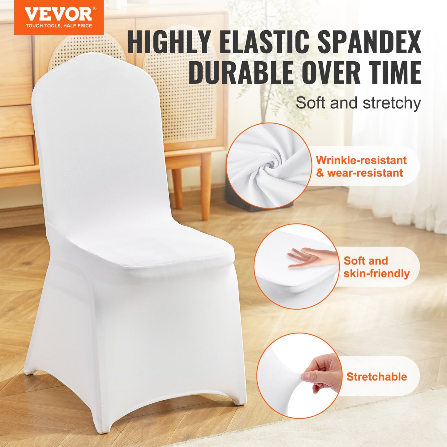 Stretch Spandex Folding Chair Covers, Universal Fitted Chair Cover, Removable Washable Protective Slipcovers, for Wedding, Holiday, Banquet, Party, Celebration, Dining (30PCS White)