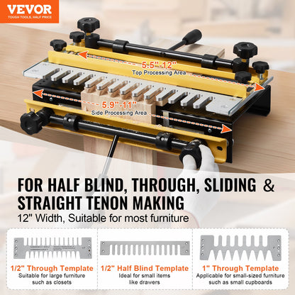 VEVOR Dovetail Jig, 310 mm Width, Dove Tailing Router Jigs with 4 Router Bits & 6 Templates, Precise Alignment Dove Tail Jig, Mortise and Tenon Woodworking Tools for Furniture & Wood Cabinet Making