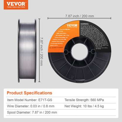 Flux Core Welding Wire, E71T-GS 0.030-inch 10LBS, Gasless Mild Steel MIG Welding Wire with Low Splatter for All Position Arc Welding and Outdoor Use