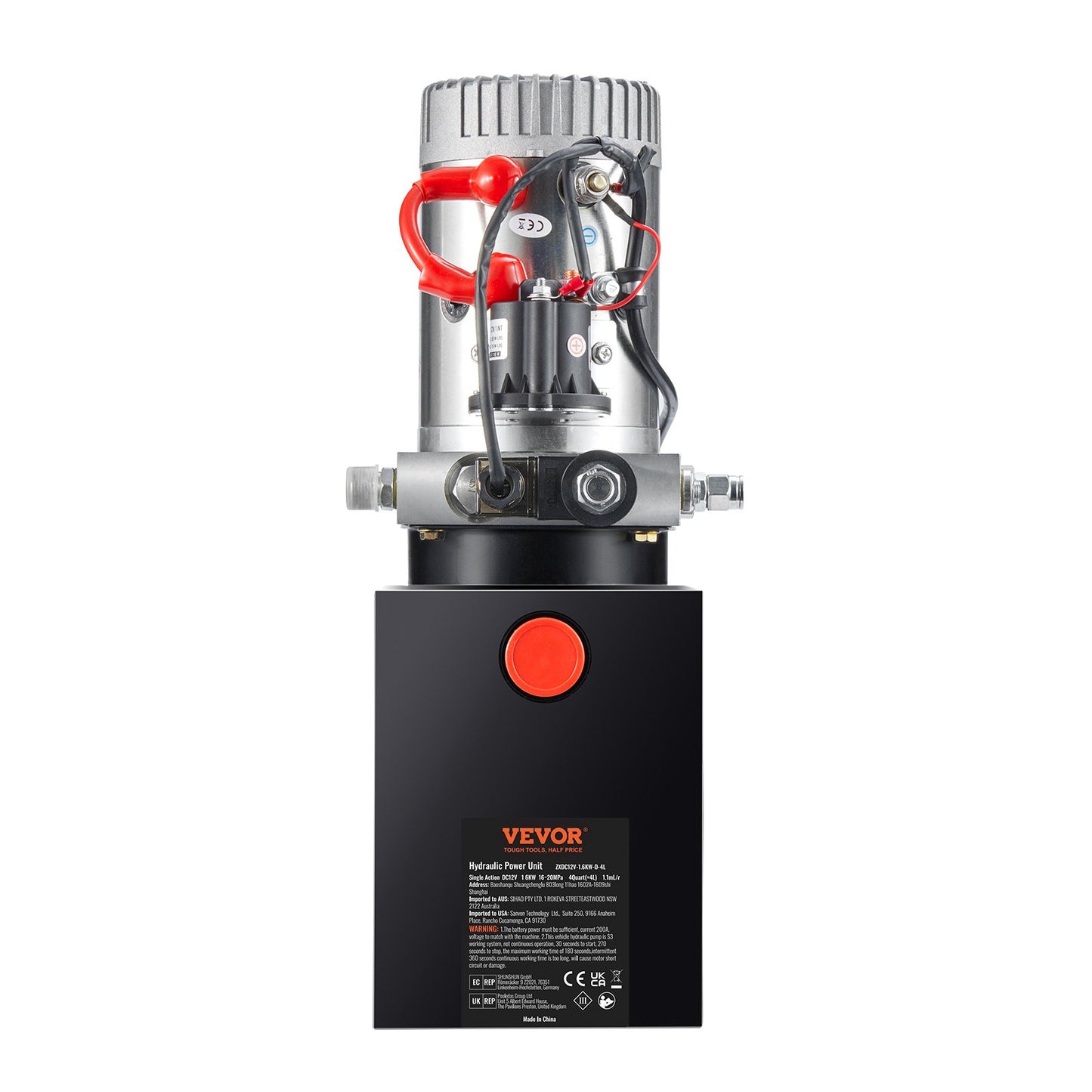 Hydraulic Pump, 4 Quart Hydraulic Power Unit, Single Acting Dump Trailer Pump, 0.91 GPM Flow Rate, 3200 PSI Max Relief Pressure, DC 12V Hydraulic Pump for Dump Trailer Car Lifting