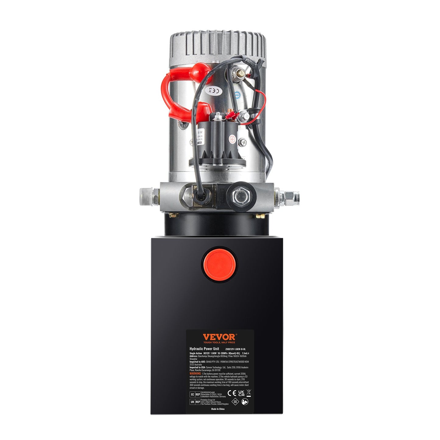 Hydraulic Pump, 8 Quart Hydraulic Power Unit, Single Acting Dump Trailer Pump, 0.91 GPM Flow Rate, 3200 PSI Max Relief Pressure, DC 12V Hydraulic Pump for Dump Trailer Car Lifting