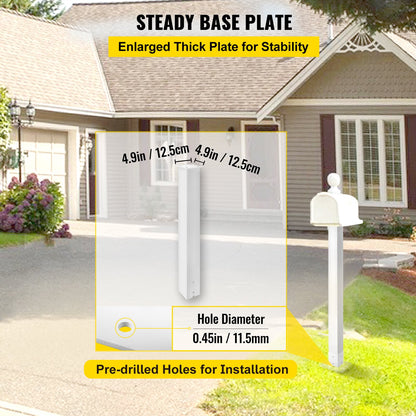 VEVOR Mailbox Post, 43\" High Mailbox Stand, White Powder-Coated Mail Box Post Kit, Q235 Steel Post Stand Surface Mount Post for Sidewalk and Street Curbside, Universal Mail Post for Outdoor Mailbox
