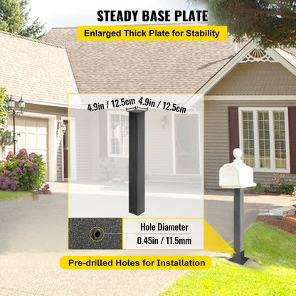 Mailbox Post Stand Mail Box Post 43" Black Powder-Coated Steel for Outdoor