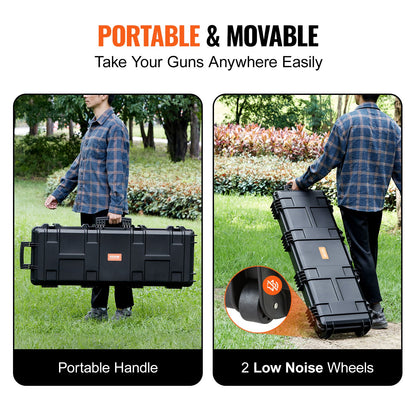 Rifle Case, Rifle Hard Case with 3 Layers Fully-protective Foams, 42 inch lockable Hard Gun Case with Wheels, IP67 Waterproof & Crushproof, for Two Rifles or Shotguns, Airsoft Gun