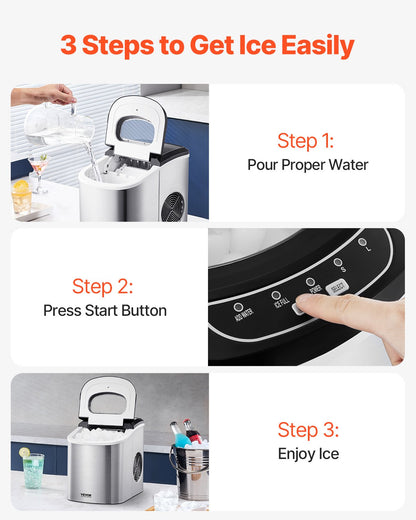 Portable Countertop Ice Maker 33Lbs/24H Self-Cleaning with Scoop Basket