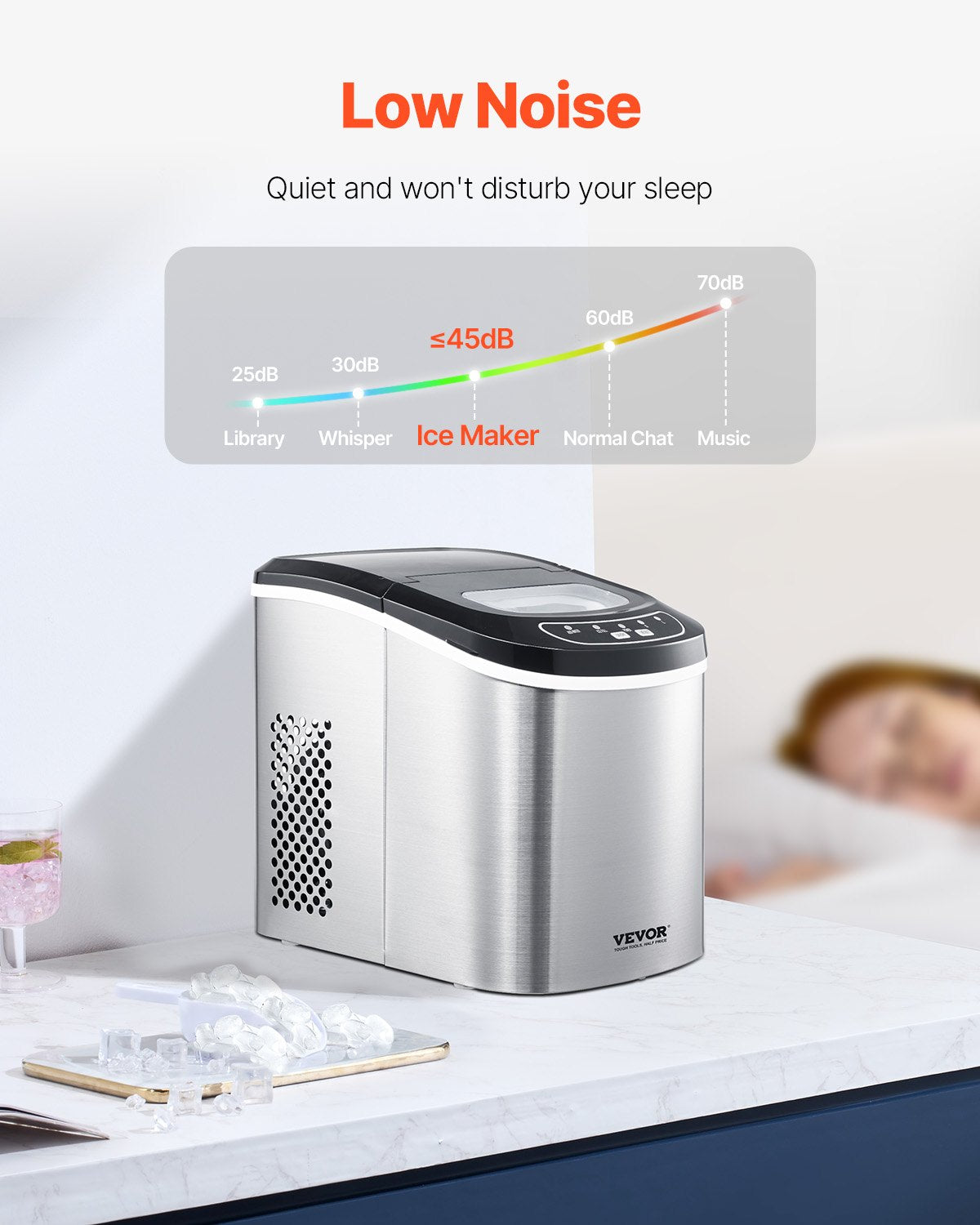 Portable Countertop Ice Maker 33Lbs/24H Self-Cleaning with Scoop Basket