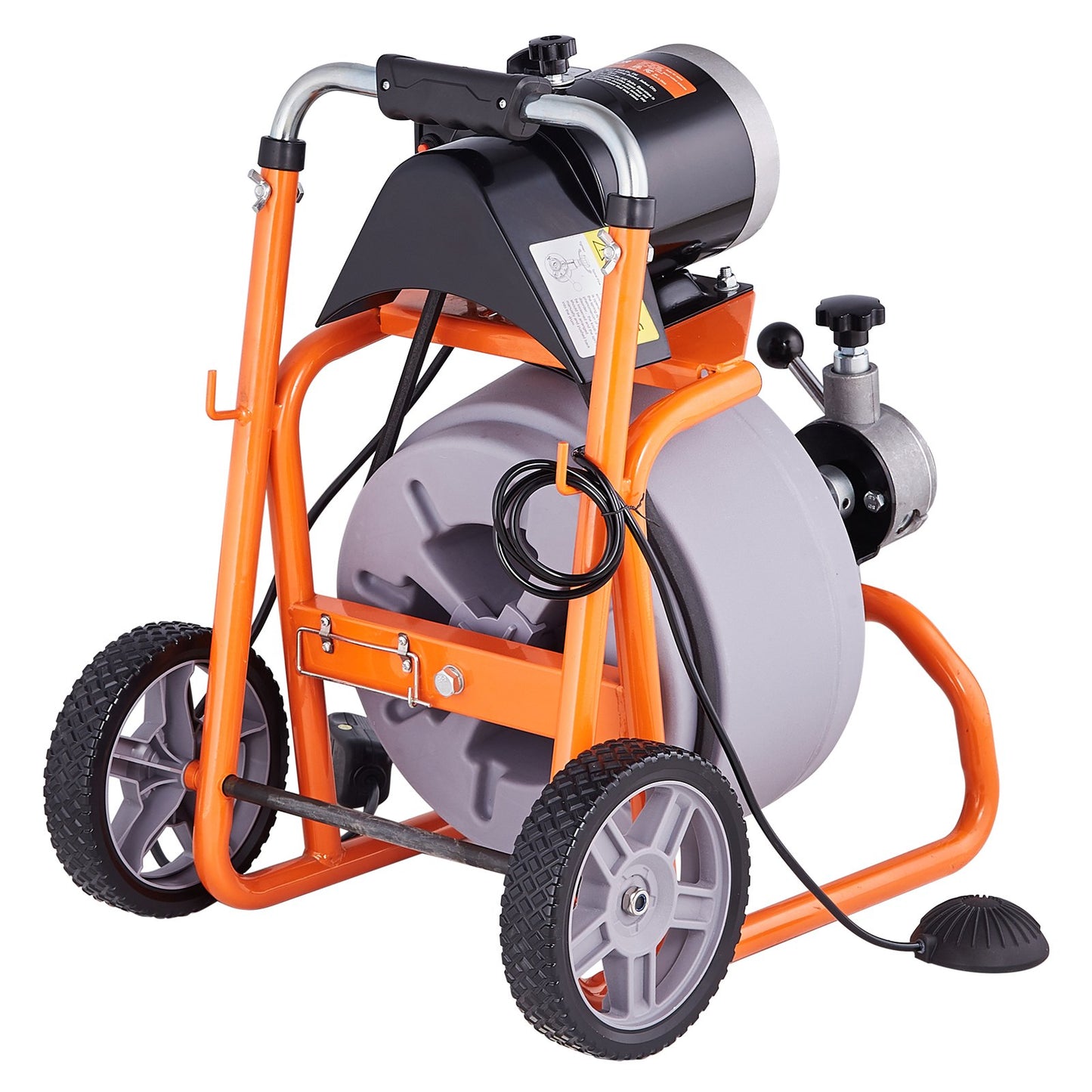 Drain Cleaner Machine 100FT x 3/8 Inch, Auto Feed Sewer Snake Drain Auger on Wheels, Portable Drain Cleaning Machine with 8 Cutters & Air-activated Foot Switch for 2" to 4" Pipes