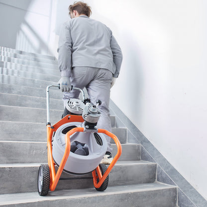 Drain Cleaner Machine 100FT x 3/8 Inch, Auto Feed Sewer Snake Drain Auger on Wheels, Portable Drain Cleaning Machine with 8 Cutters & Air-activated Foot Switch for 2" to 4" Pipes