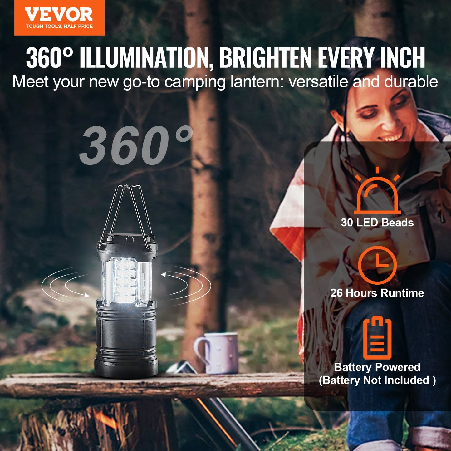 LED Camping Lanterns Collapsible Battery Powered Flashlights Set of 4