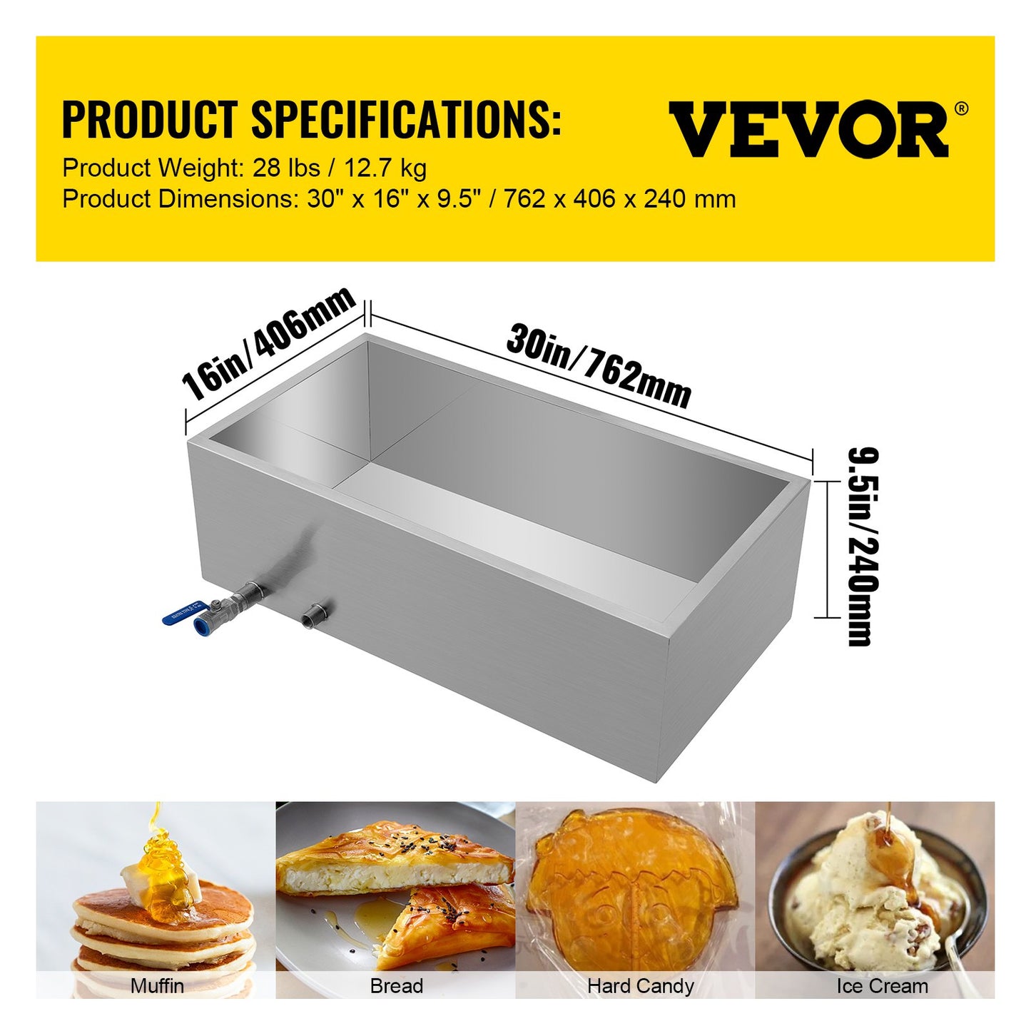 Maple Syrup Evaporator Pan 76x41x24 cm Stainless Steel Maple Syrup Boiling Pan with Valve for Boiling Maple Syrup