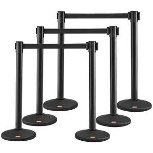 Crowd Control Stanchions, 6-Pack Crowd Control Barriers with 3PCS 6.5FT Black Retractable Belts, Plastic Stanchion Queue Post, Belt Barriers Line Divider Stanchion Set for Airport, Exhibition