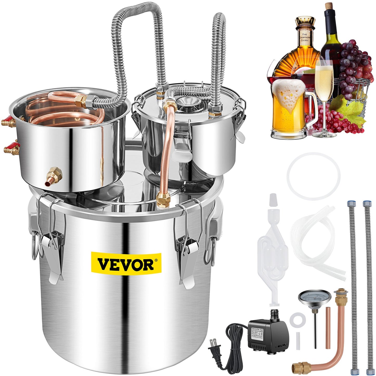 Moonshine Still Water Alcohol Distiller 50L w/Thumper Keg & Water Pump