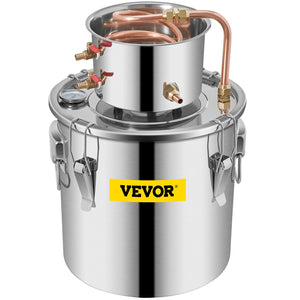 VEVOR Moonshine Still 3 Gal 12L Stainless Steel Water Alcohol Distiller Copper Tube Home Brewing Kit Build-in Thermometer for DIY Whisky Wine Brandy, 3Gal, Sliver