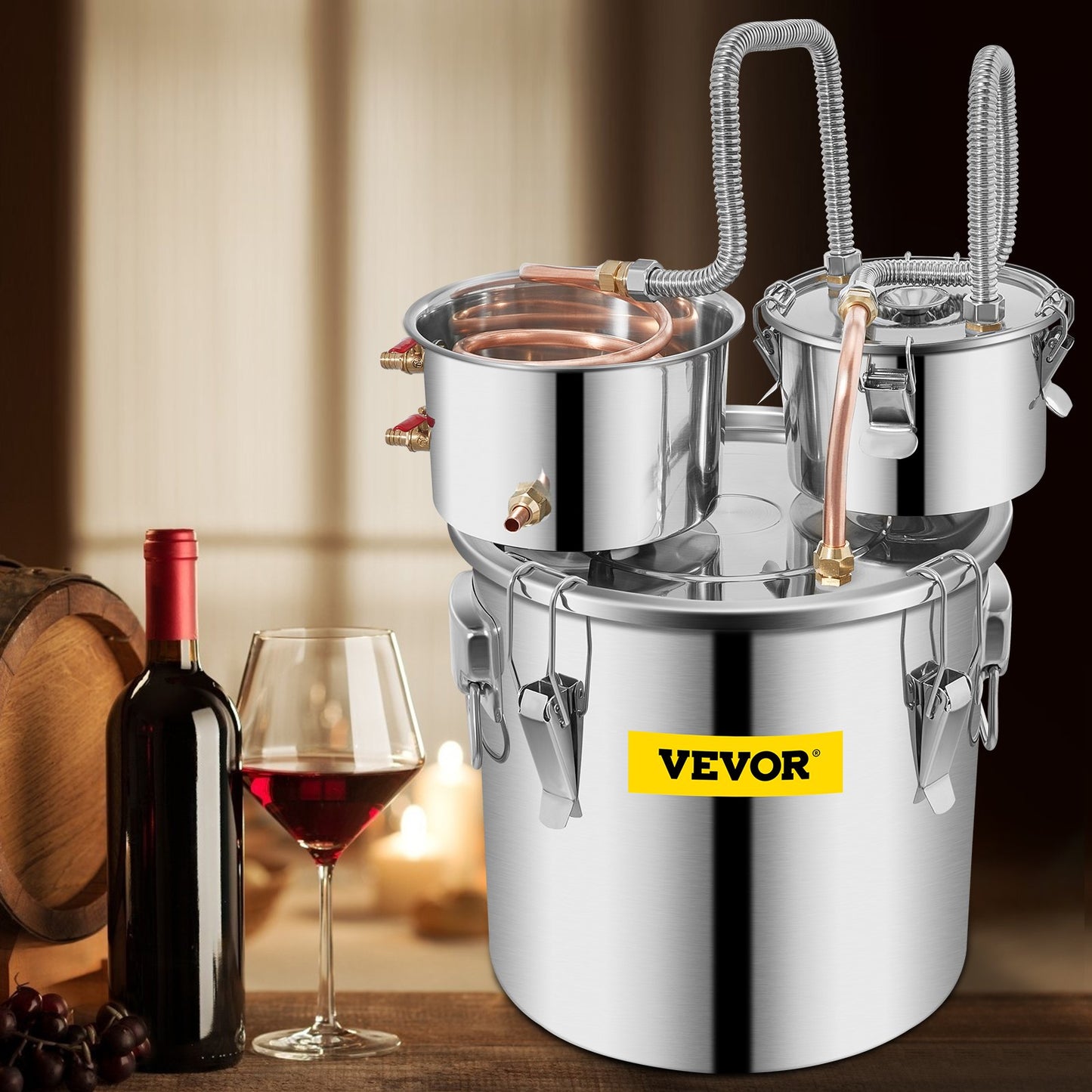 30L 8Gal Alcohol Distiller Water Spirit Boiler Home Brew Copper Alcohol Still