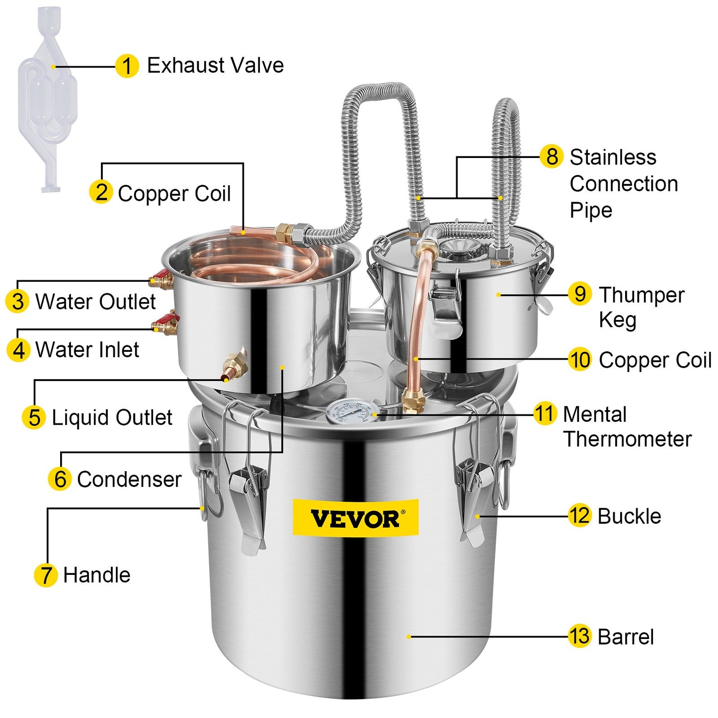 30L 8Gal Alcohol Distiller Water Spirit Boiler Home Brew Copper Alcohol Still